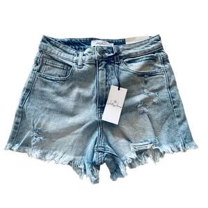 NEW Jelly Jeans SHORTS Women's SM 26 Distressed Blue Mid Rise Denim + Fray NWT
